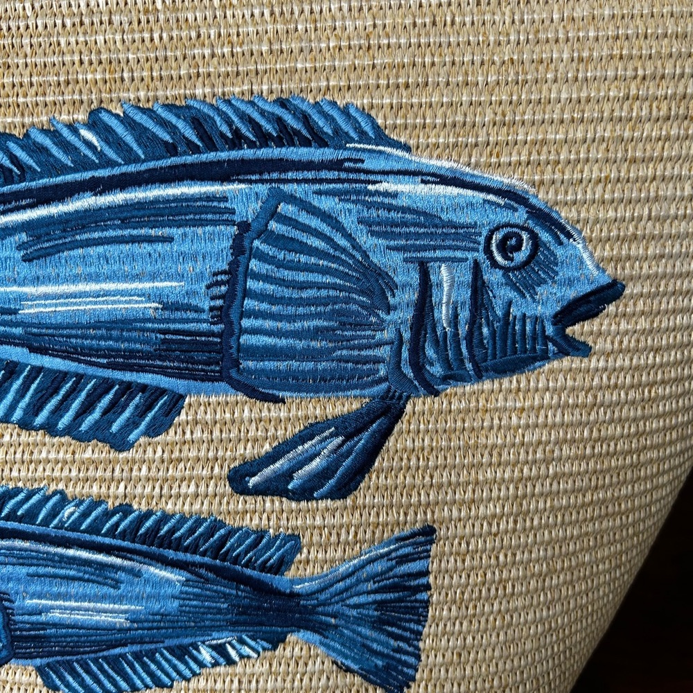Farm Rio Blue Garden Tiles Raffia Shell Tote - Picture 6 of 16